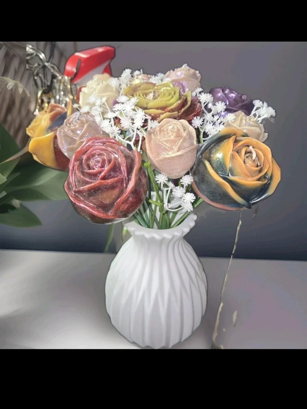 Stunning Realistic 16 Wax Rose Candles + Bonus Butterfly Bouquet Awesome Gift